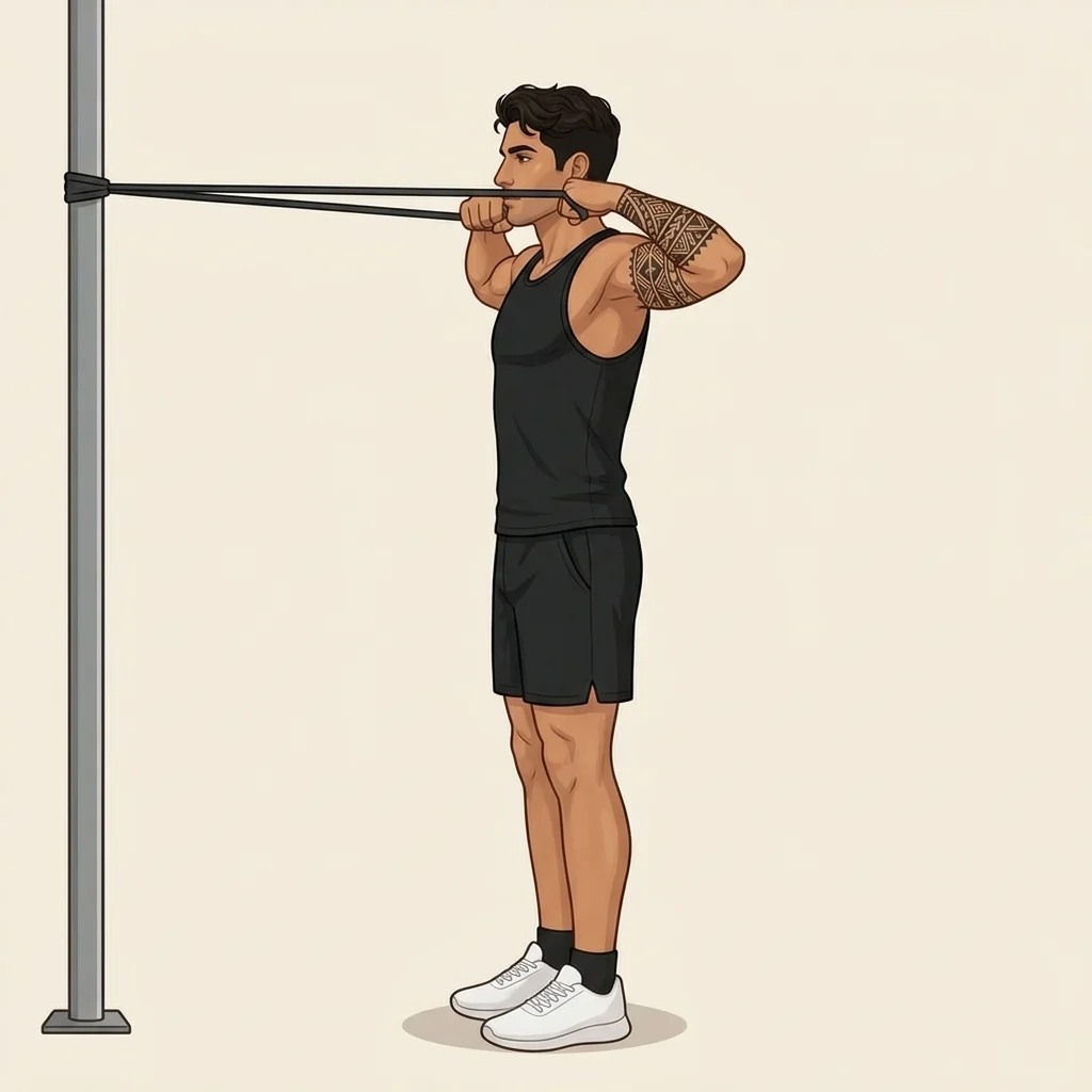 Face pull con banda: ilustración de la técnica (hombre)
