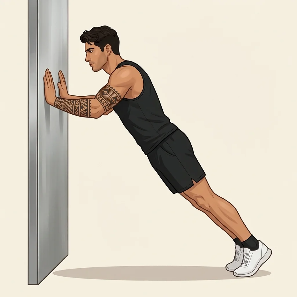 Flexión en pared: ilustración de la técnica (hombre)