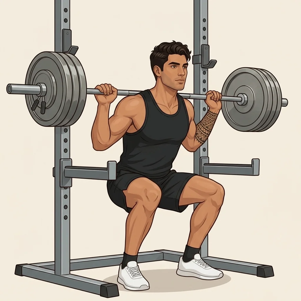 Sentadilla con barra: ilustración de la técnica (hombre)