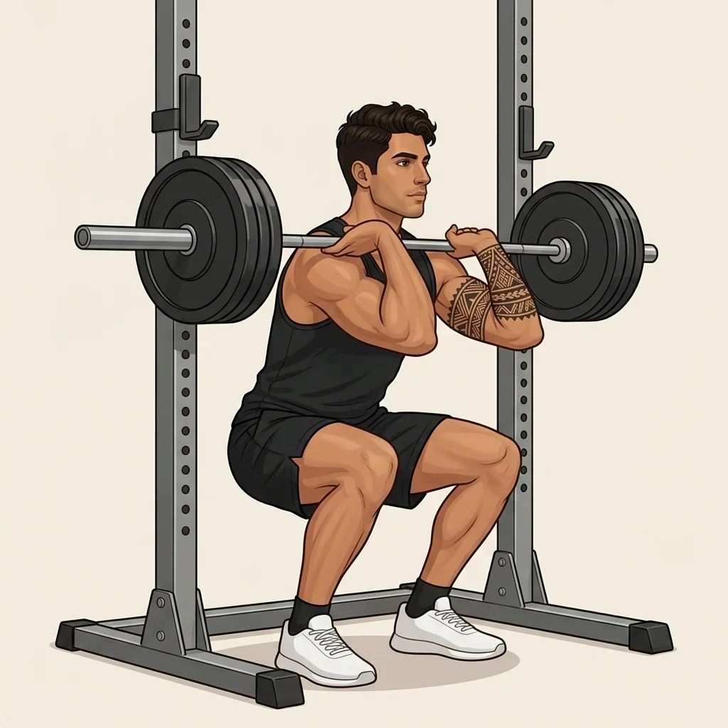 Sentadilla frontal con barra: ilustración de la técnica (hombre)