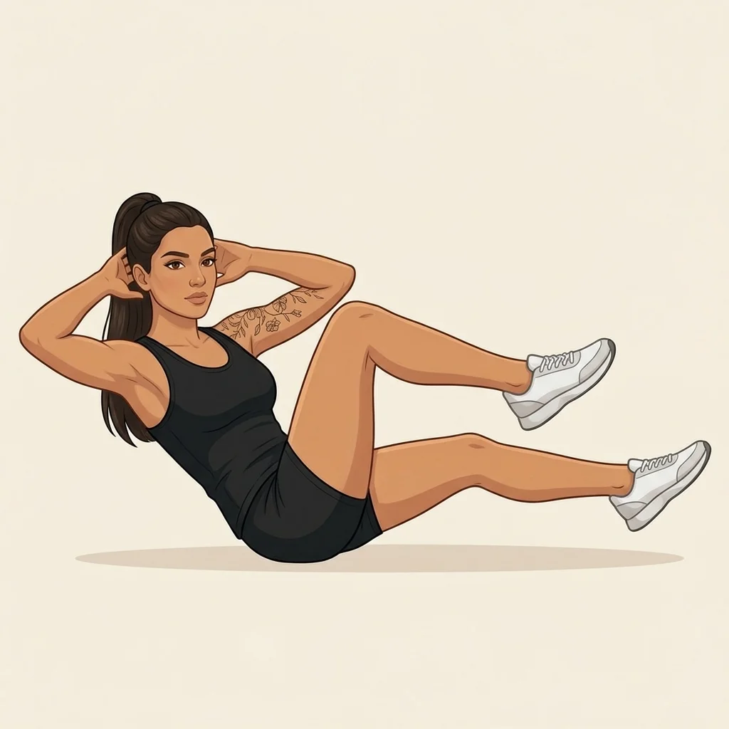 Bicicleta abdominal: ilustración de la técnica (mujer)