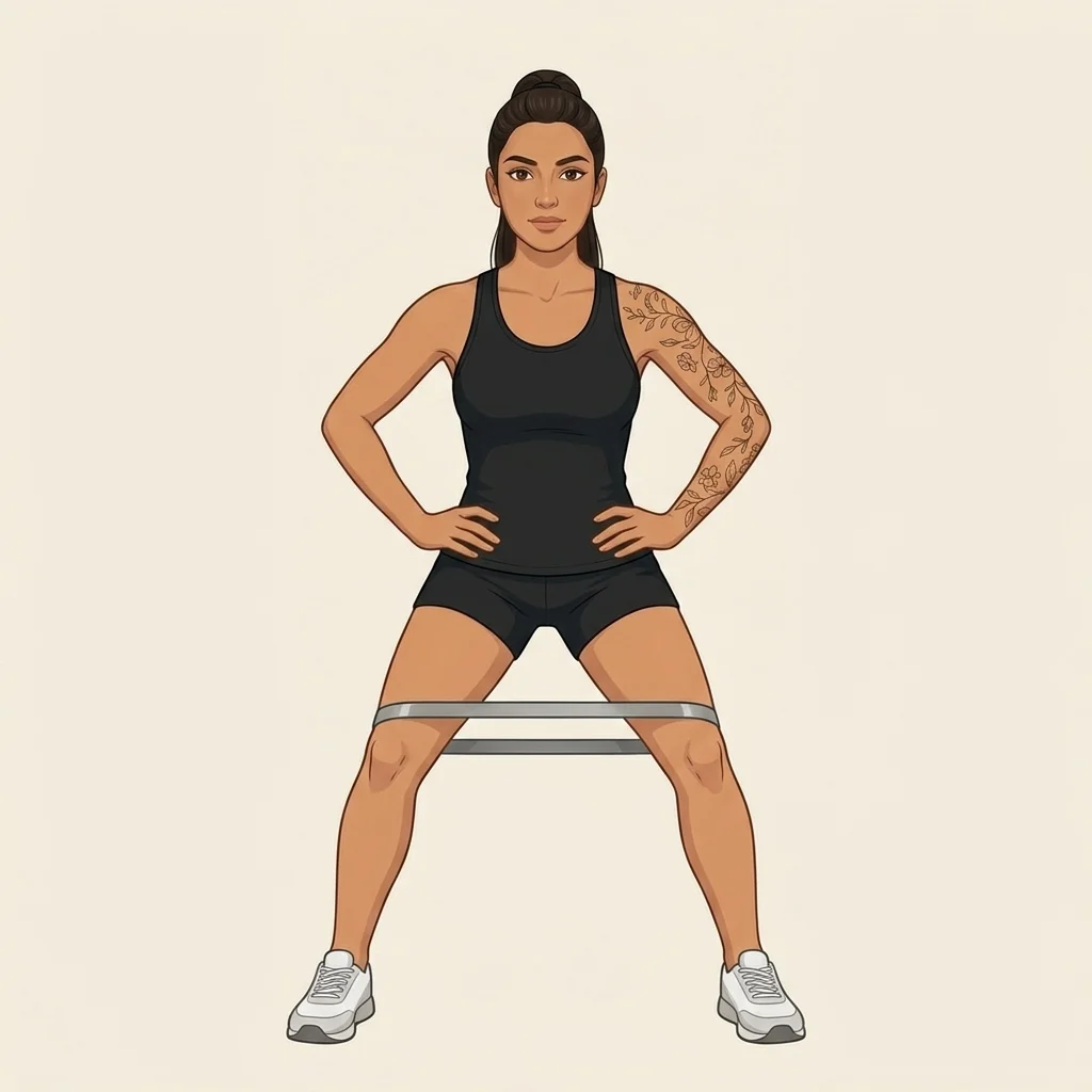 Caminata lateral con banda: ilustración de la técnica (mujer)