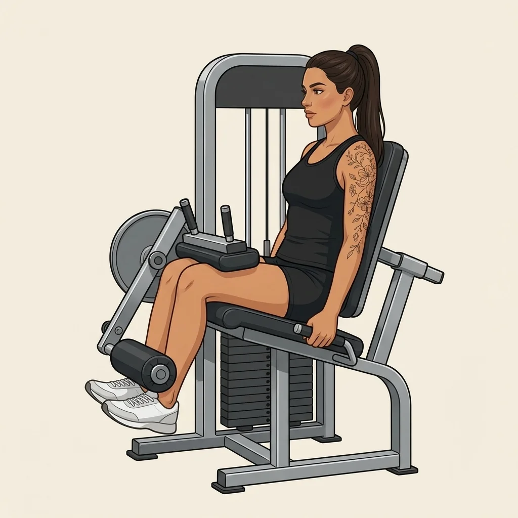 Curl femoral en máquina: ilustración de la técnica (mujer)