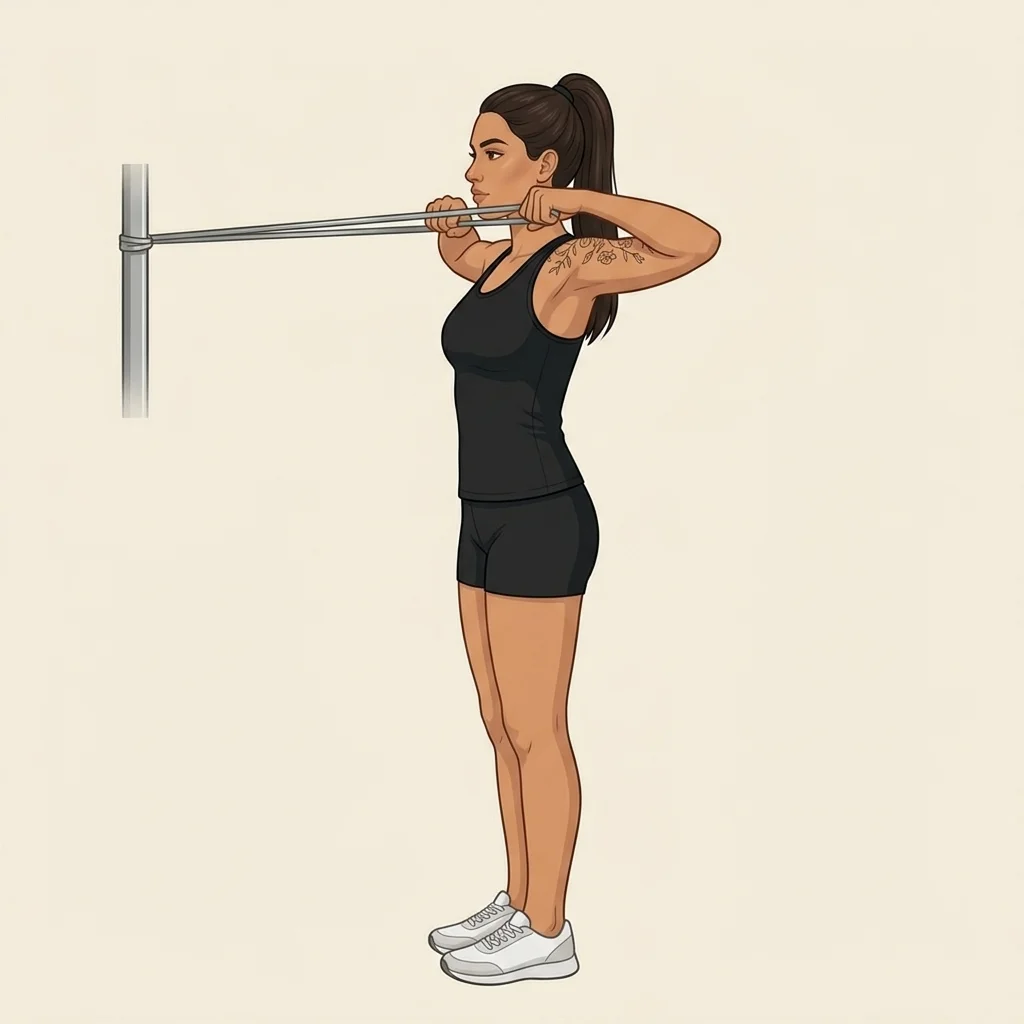 Face pull con banda: ilustración de la técnica (mujer)