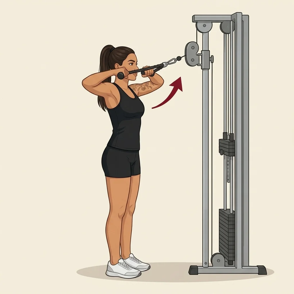 Face pull en polea: ilustración de la técnica (mujer)