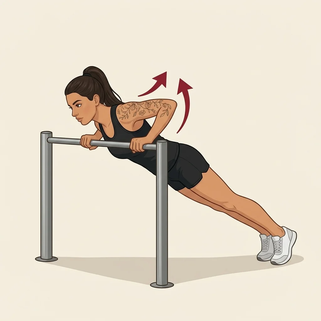 Flexión inclinada en barra: ilustración de la técnica (mujer)