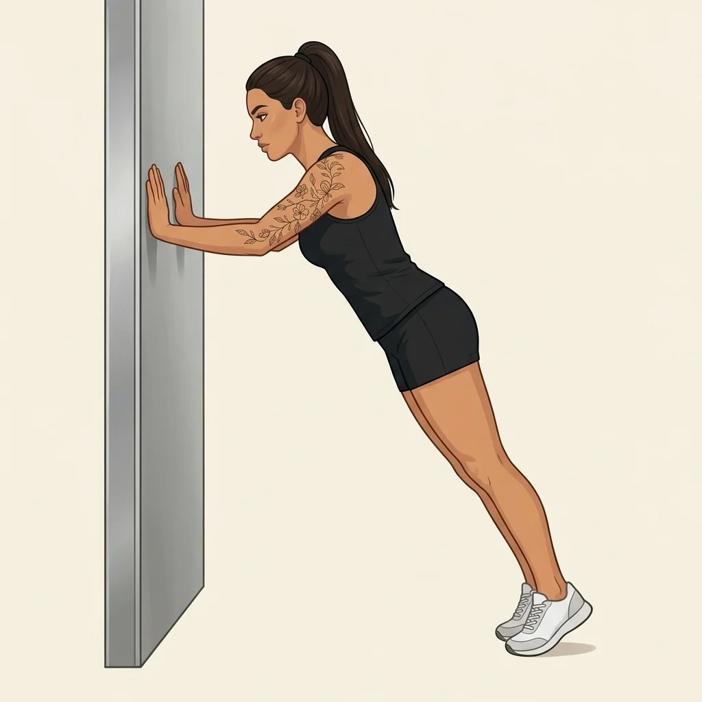 Flexión en pared: ilustración de la técnica (mujer)