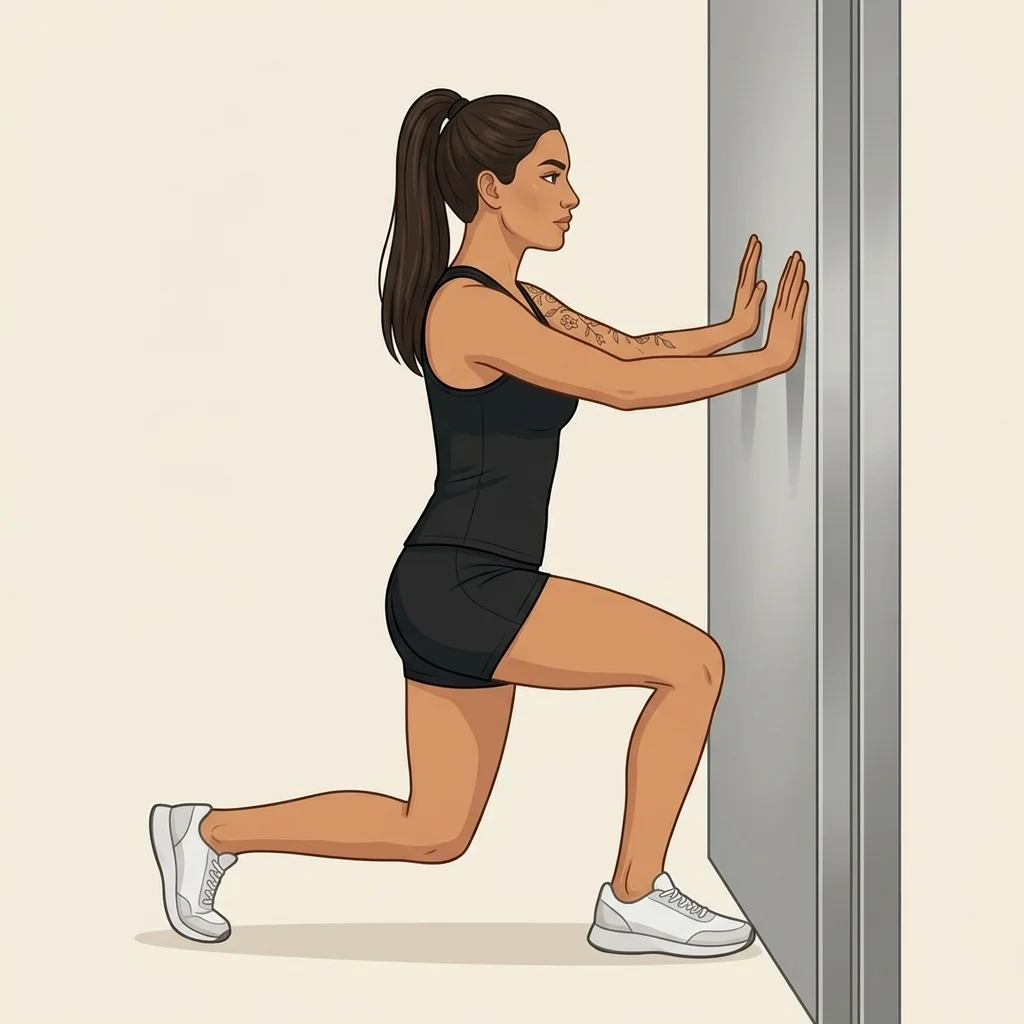 Movilidad de tobillo en pared: ilustración de la técnica (mujer)