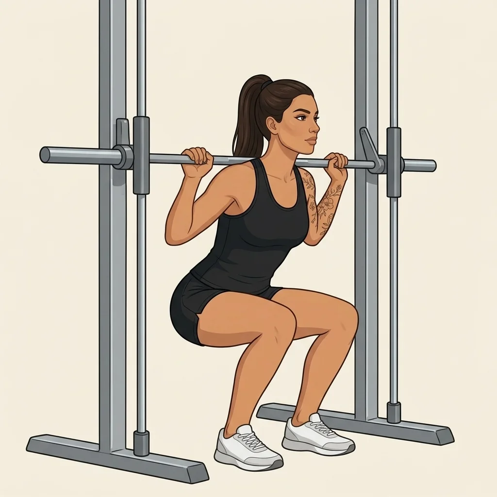 Sentadilla en Smith: ilustración de la técnica (mujer)