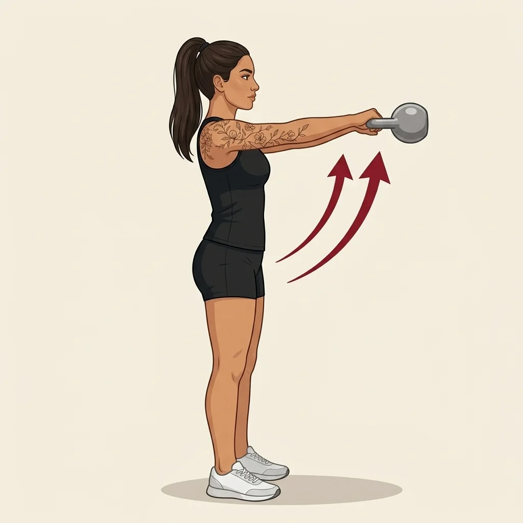 Swing con kettlebell: ilustración de la técnica (mujer)